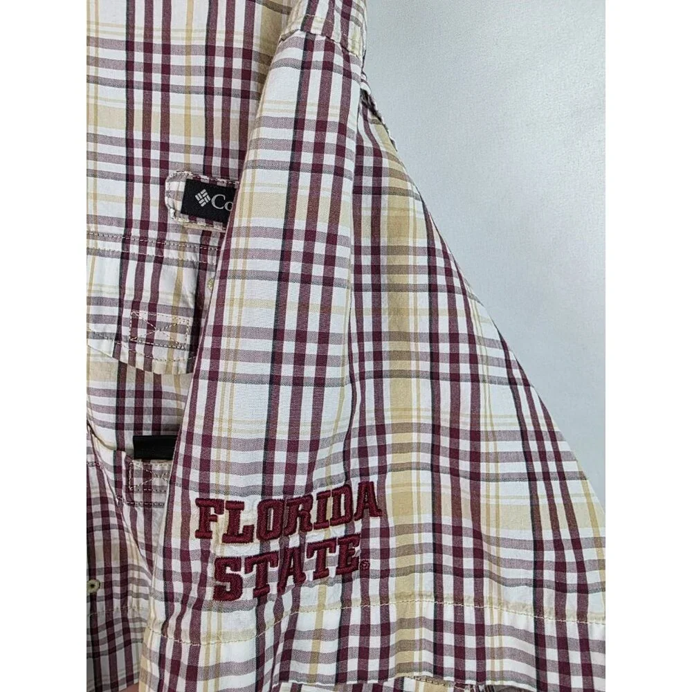 Florida State University FSU Mens Columbia Shirt Sz Large Plaid Short Sleeve Top
